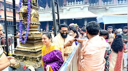 Kantara fame Rishab Shetty visits Kollur with wife and kids on Dussehra 2026 festivity