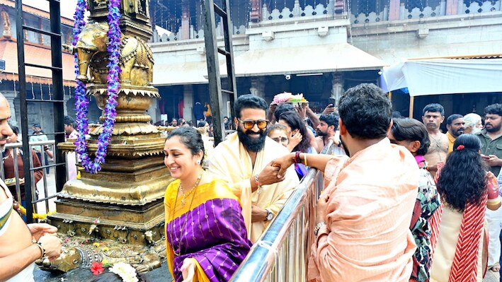 Kantara fame Rishab Shetty visits Kollur with wife and kids on Dussehra 2026 festivity