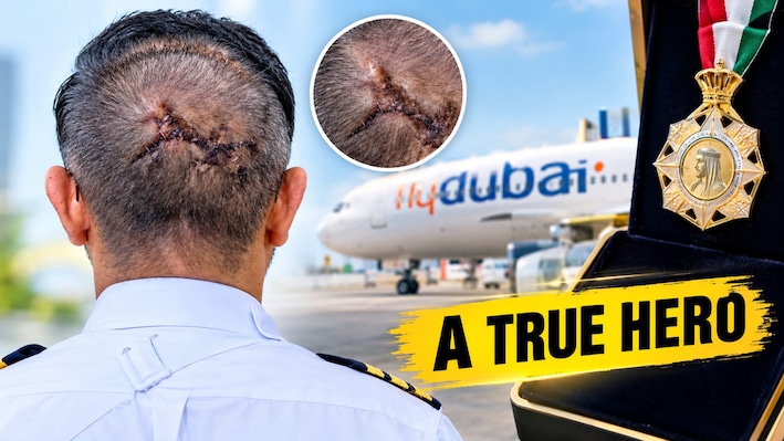 Head scars and stitches reveal the brutal reality of Captain Smit Machchhar's mid-air cockpit battle