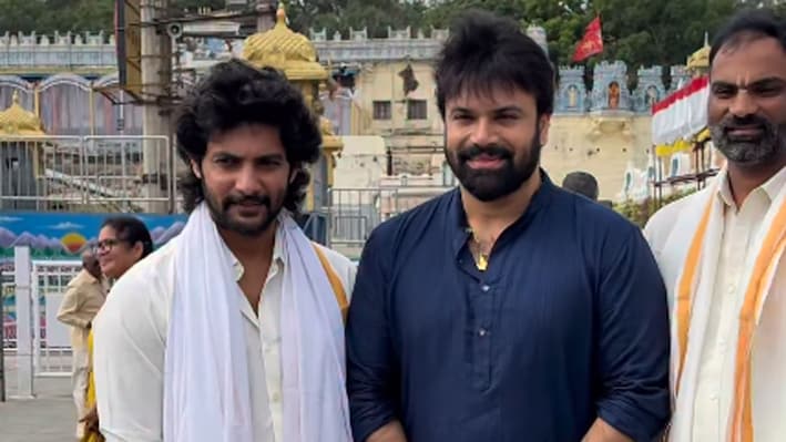 Aadi Saikumar, Ashwin Babu and music director S Thaman offer prayers at Tirumala temple